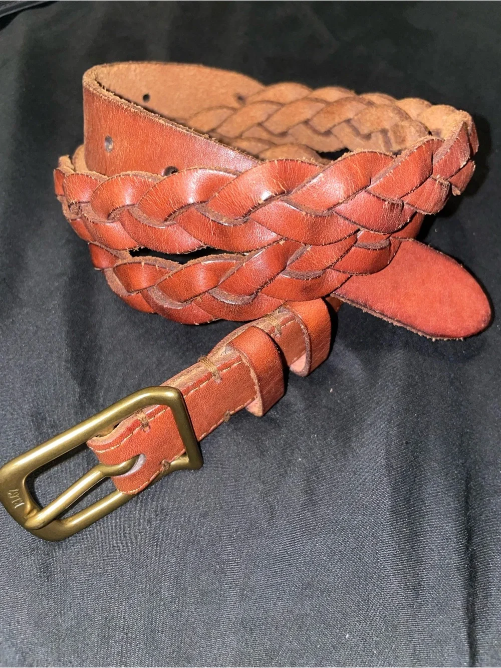 Polo by Ralph Lauren Braided Leather Belt - Tan Brown with Brass Buckle